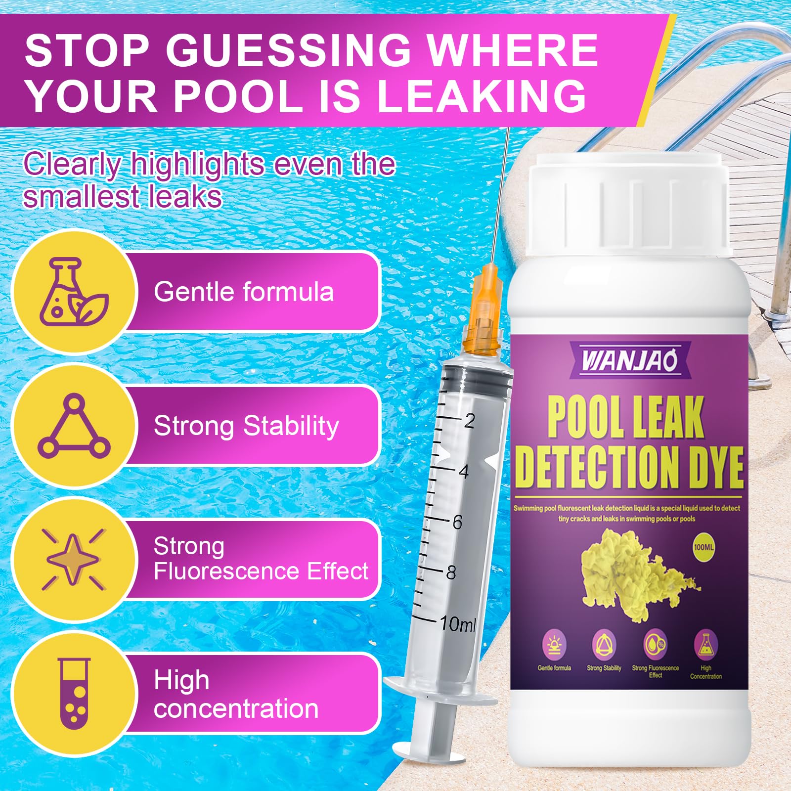 WANJAO injection closeup shows dye flow revealing leak direction