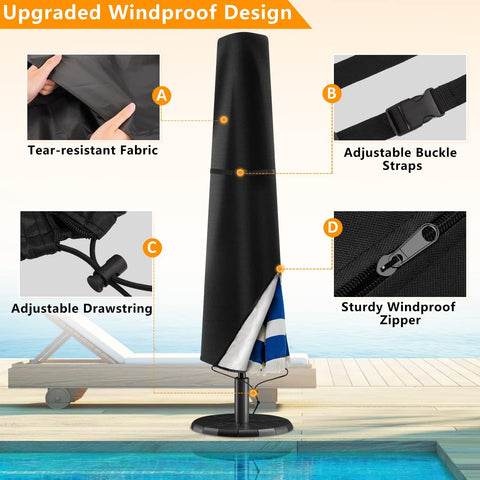 Wanocean garden umbrella cover with drawstring keeps fit snug.