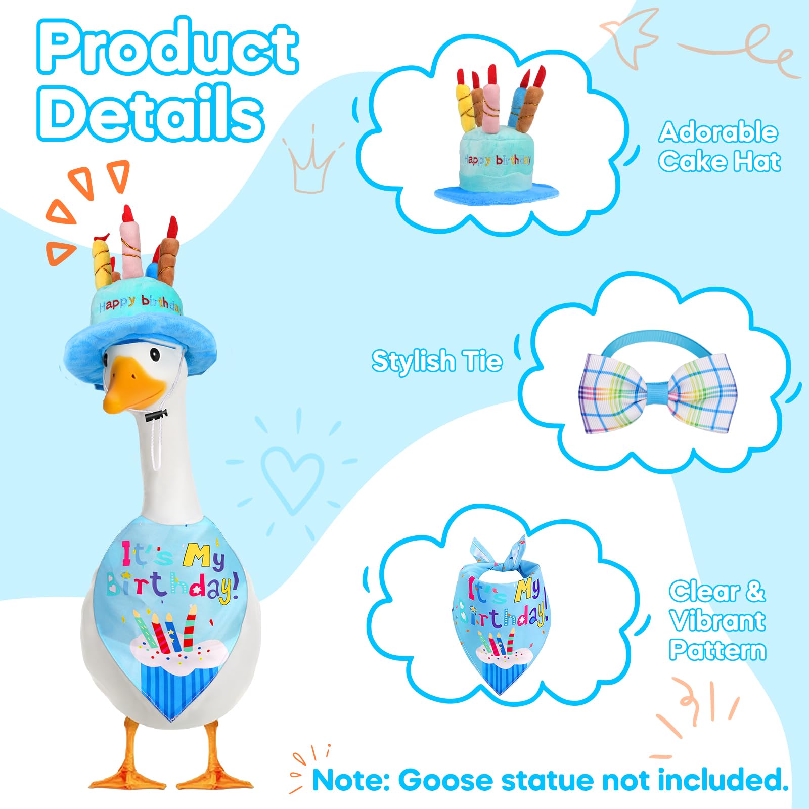 Wanocean birthday-bandana adds festive flair to garden geese.