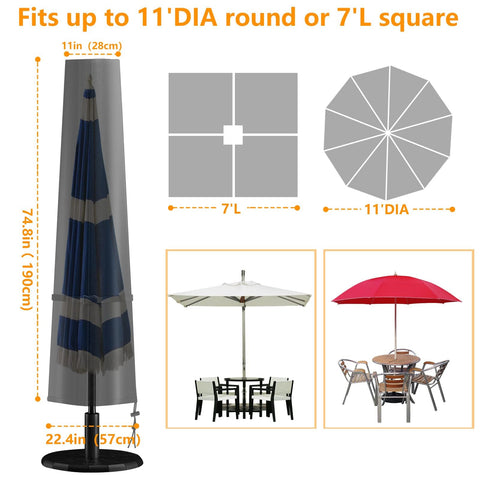 Wanocean umbrella cover with zipper design prevents wind blown damage.
