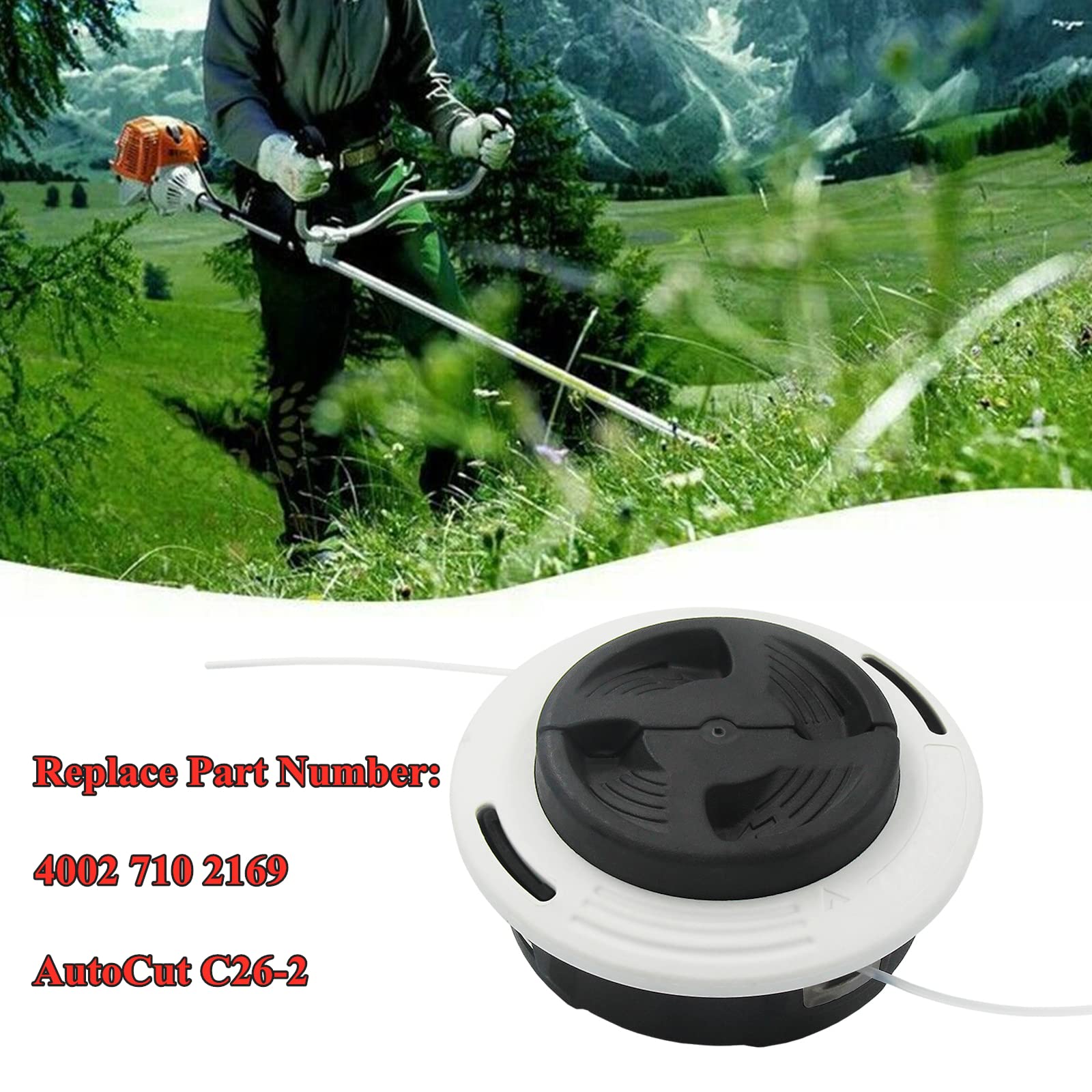 Wanotine C26-2 trimmer head arbor size detail for easy mounting with .095 inch line.