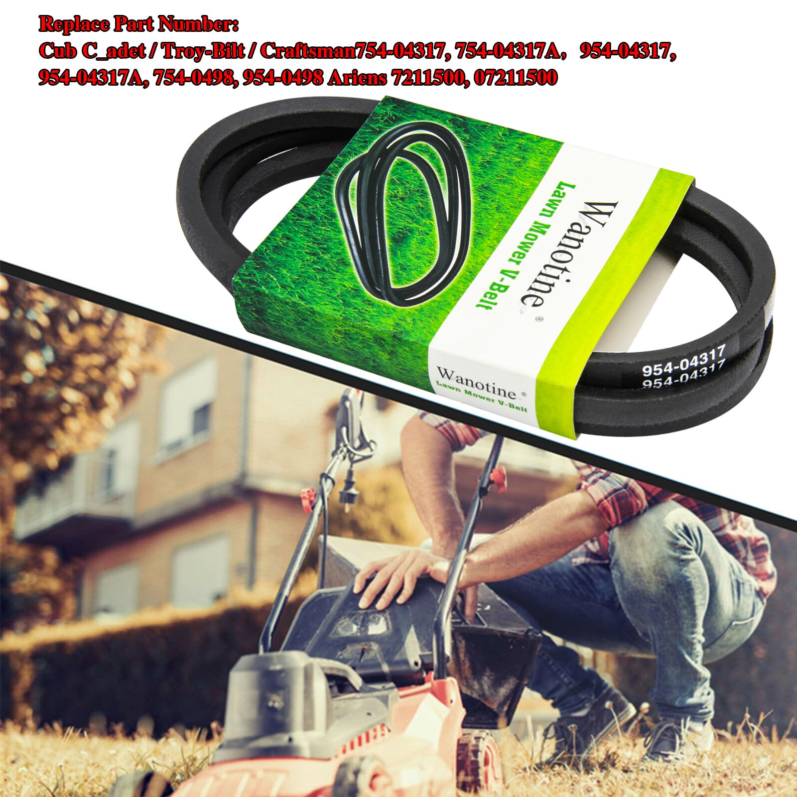 Wanotine drive belt for Craftsman, visual focus on compatibility and consistent performance