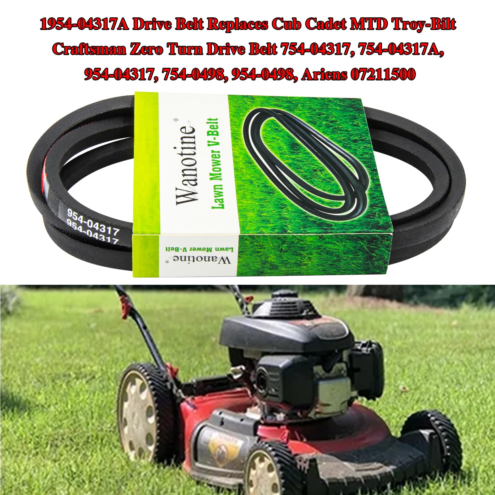 Wanotine drive belt for Troy-Bilt, visual focus on compatibility and reliable drive