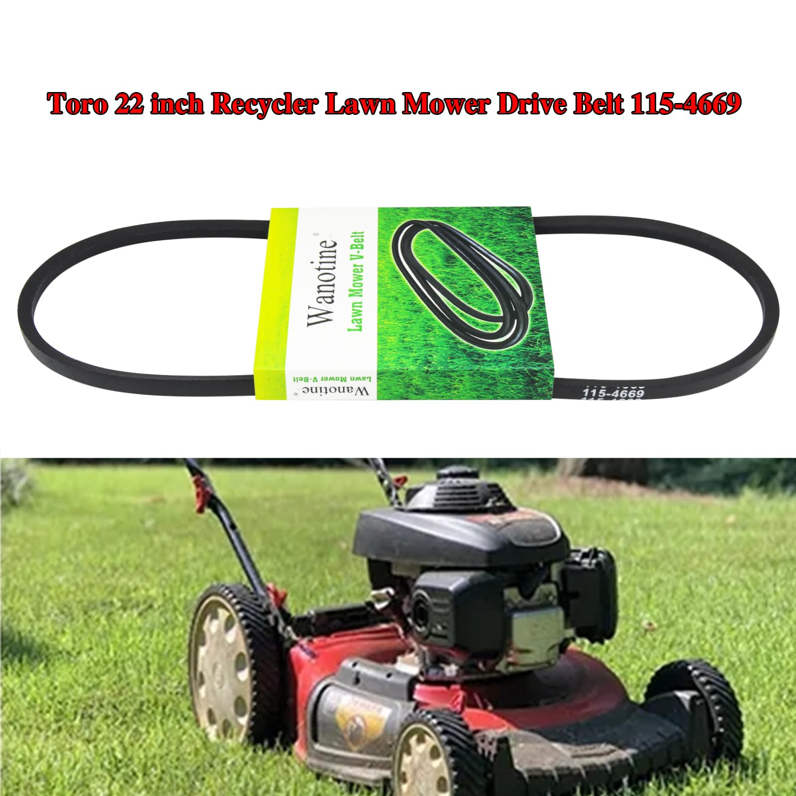 Wanotine Toro Recycler 22in belt; compatible part replacement to restore mower drive.
