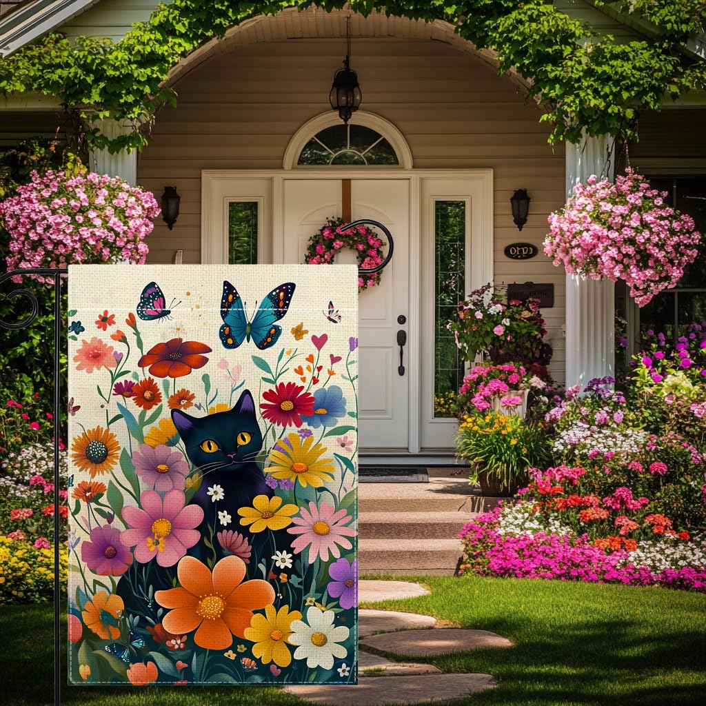 Wanpluml spring cat flag back view shows double-sided design for versatile yard visibility.