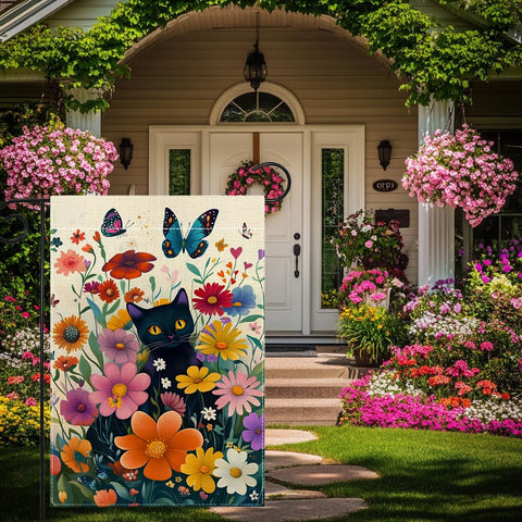 Wanpluml spring cat flag back view shows double-sided design for versatile yard visibility.