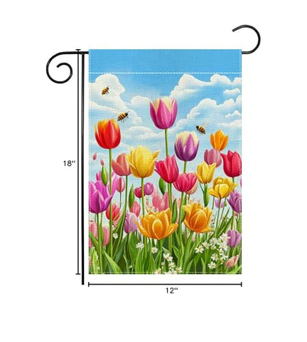 Wanpluml Spring Tulip Garden Flag makes a cheerful outdoor welcome.