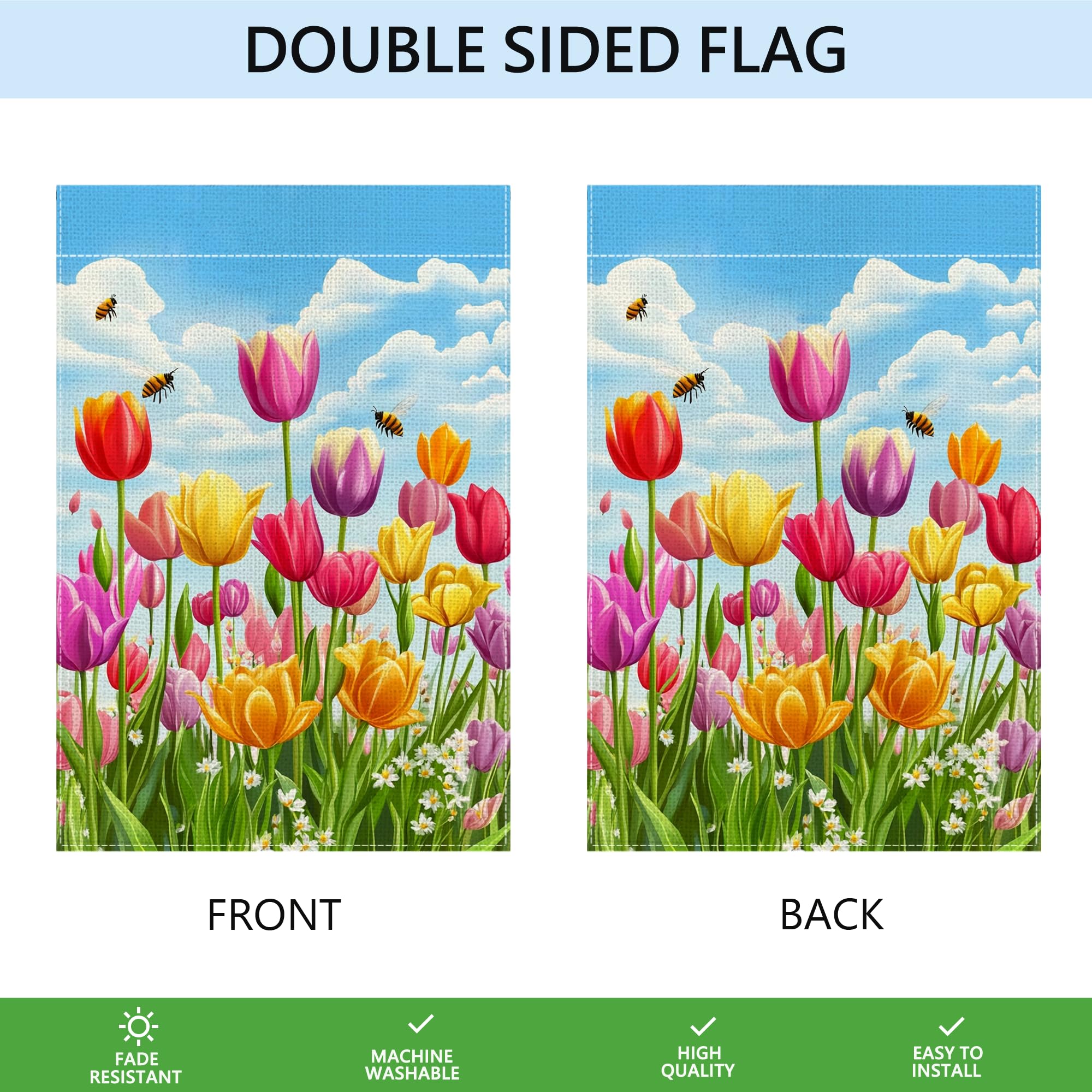 Wanpluml Spring Tulip Garden Flag bright colorful gift for garden lovers.
