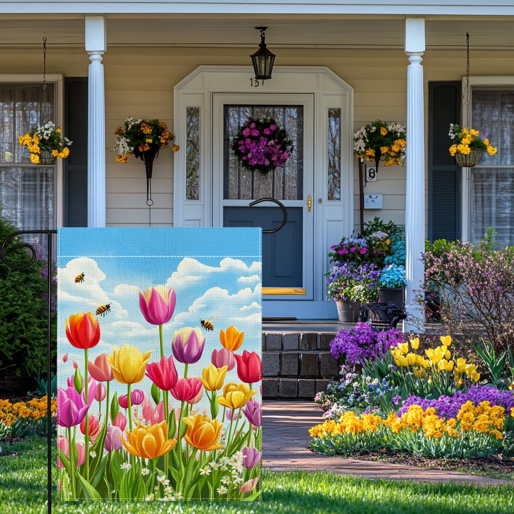Wanpluml Spring Tulip Garden Flag UV-resistant colors stay bright.