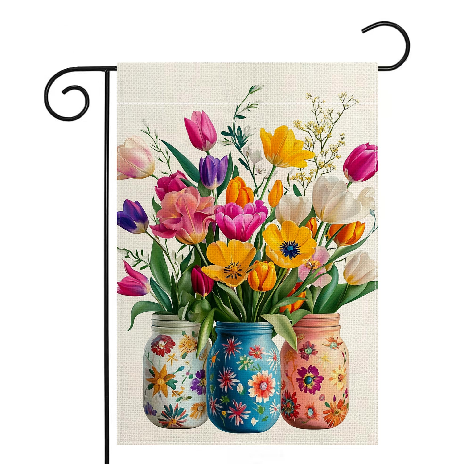 Wanpluml tulip-daffodil print flag highlights bright spring colors for outdoor décor.