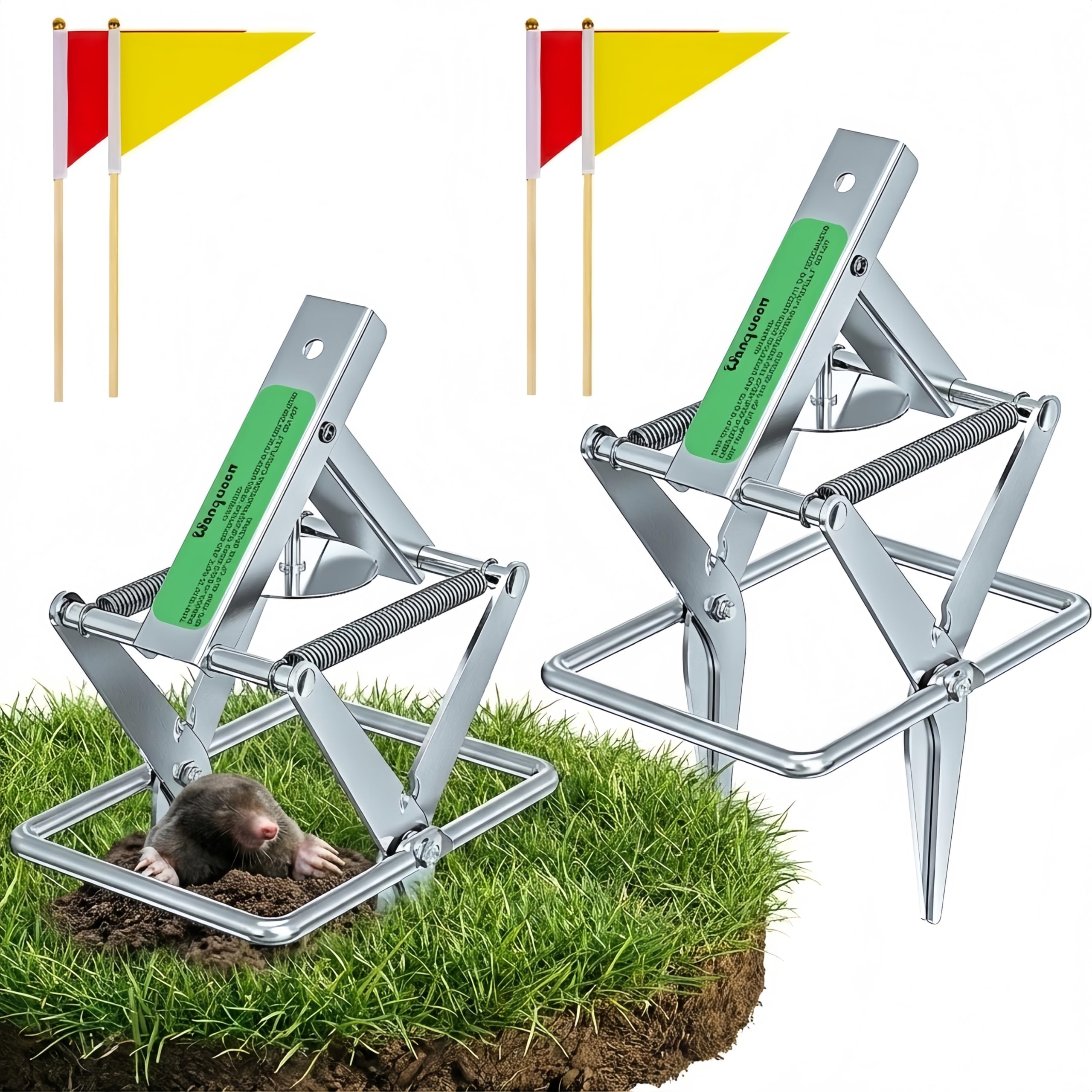 Wanqueen 2-pack mole traps for outdoor use; galvanized steel durability.