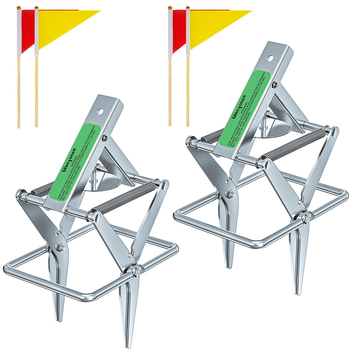 Wanqueen 2-pack mole traps for outdoor use on lawns and gardens.