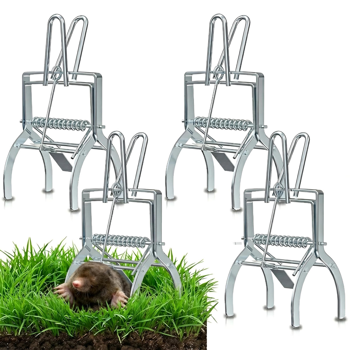 Wanqueen 4-pack mole traps ready for easy lawn deployment