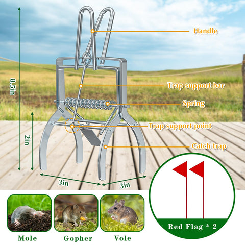 Wanqueen galvanized steel mole traps withstand rain for durable outdoor use