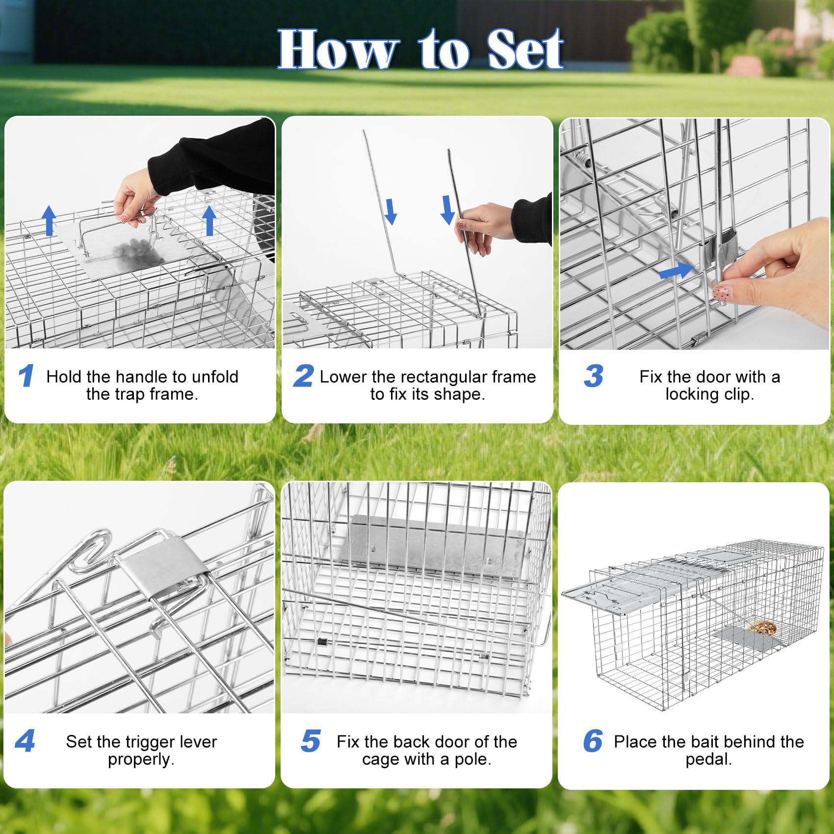Wanqueen heavy-duty galvanized steel trap highlights rust-resistant construction for outdoors