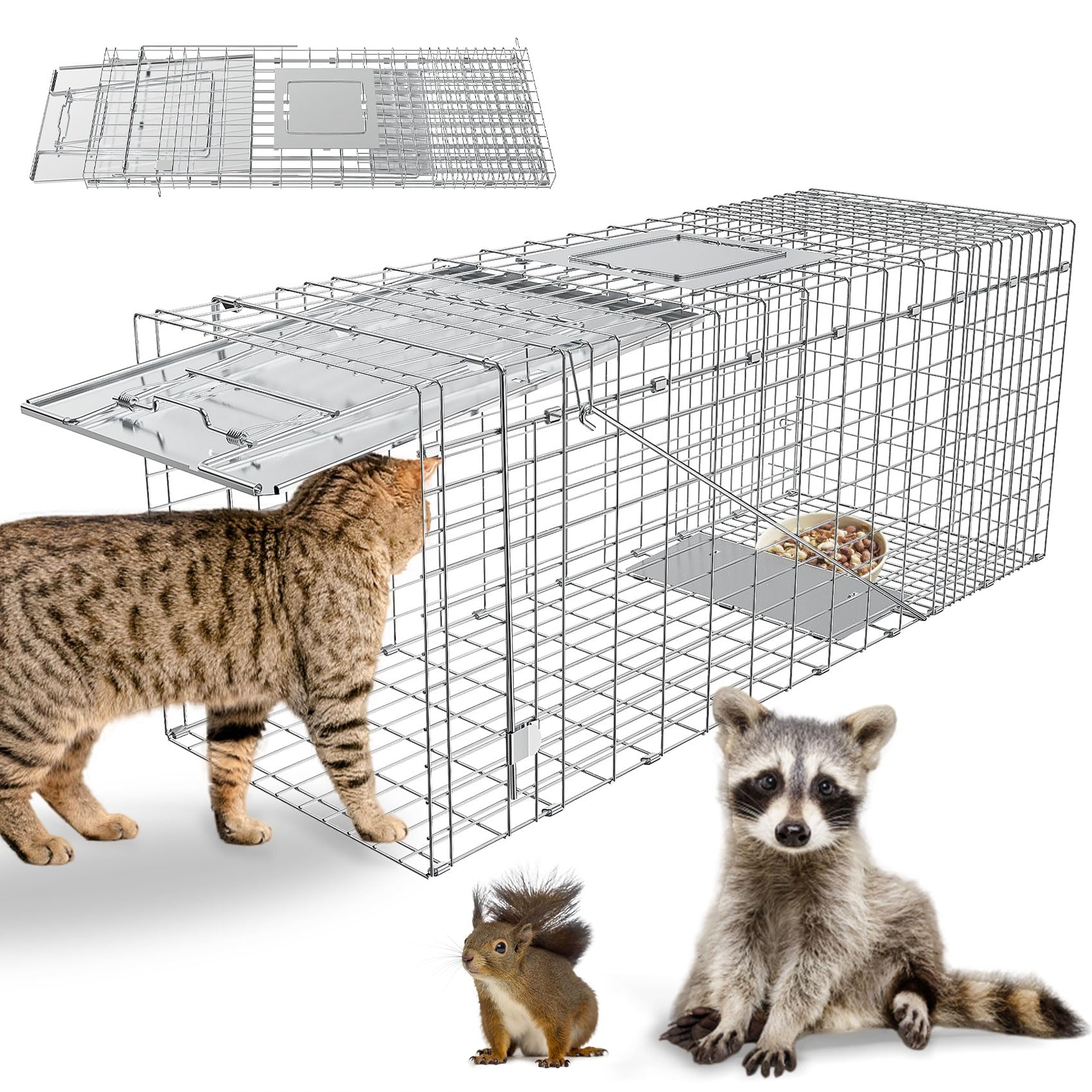 Wanqueen humane live animal trap front view demonstrates a spacious cage suitable for humane capture