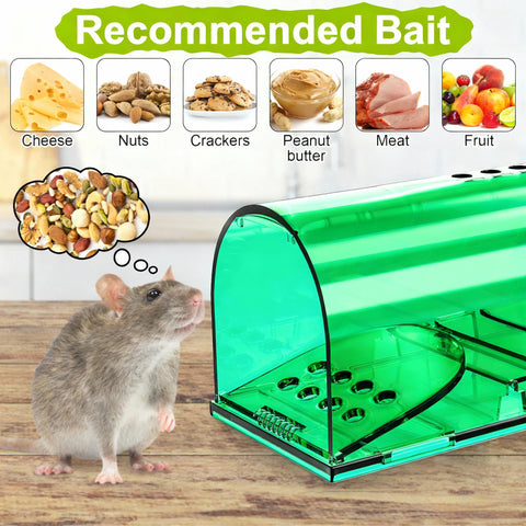 Wanqueen humane mouse trap 2-pack bait-compartment demonstrates attractant-friendly setup for trapping