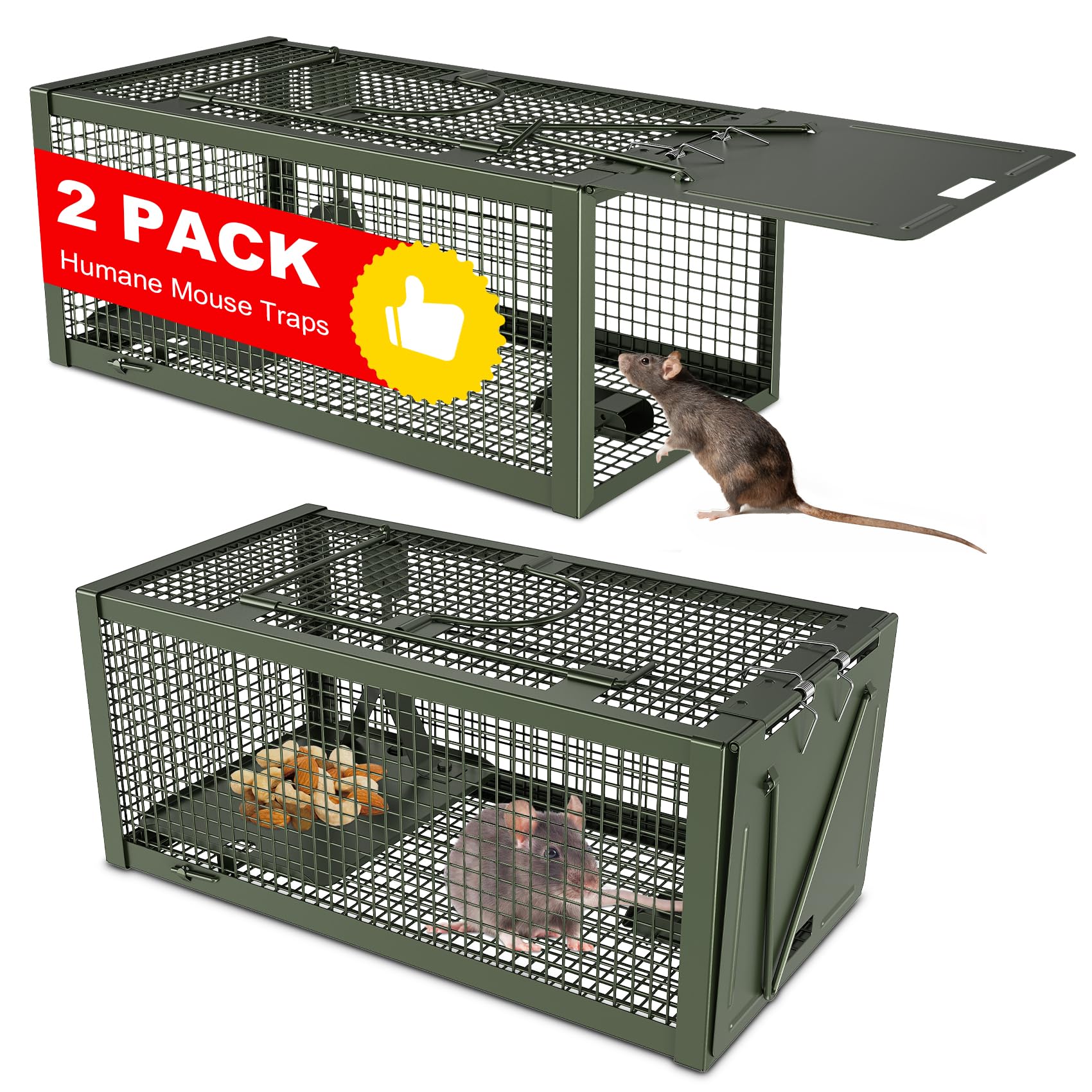Wanqueen humane mouse trap pack front view for easy one-handed operation.