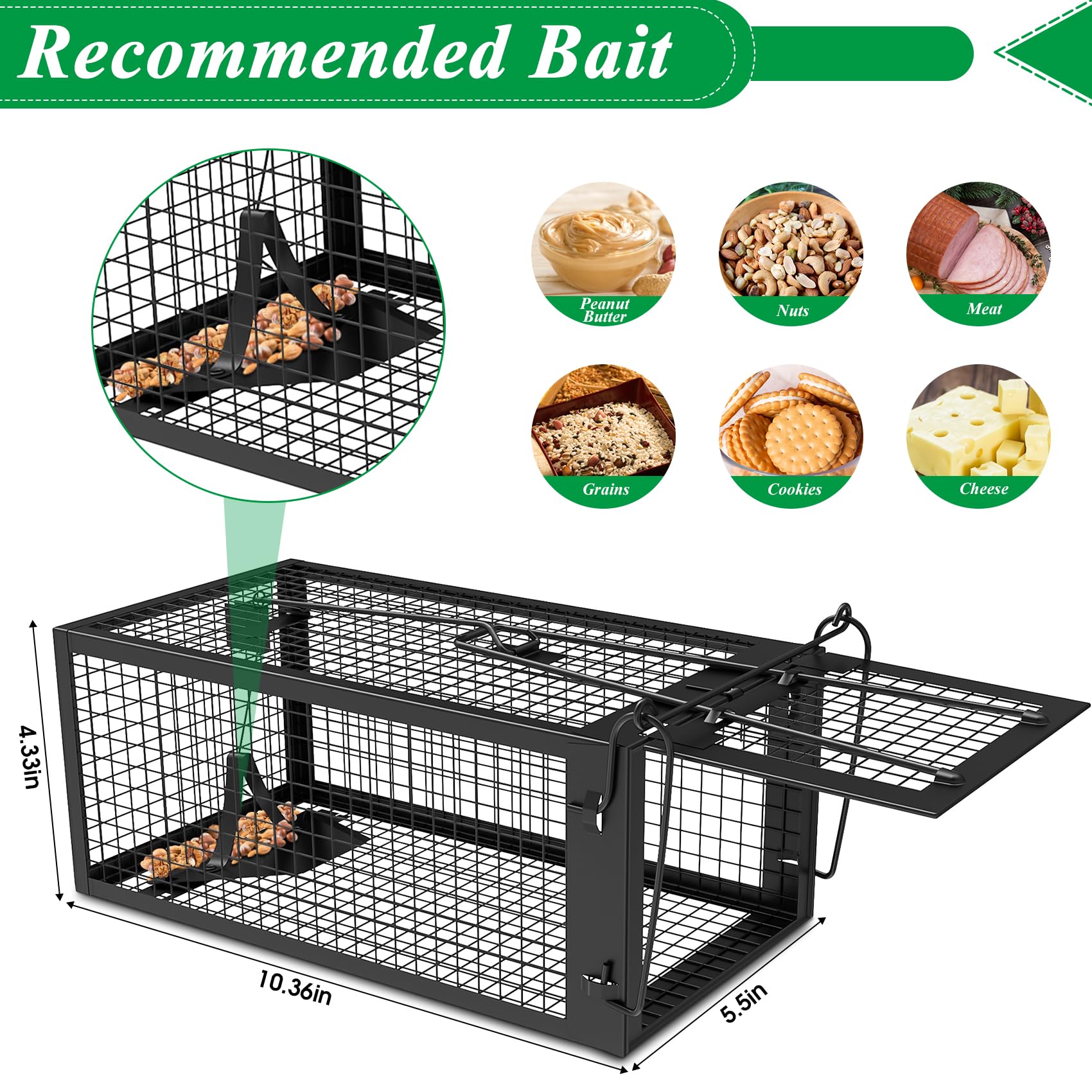 Wanqueen trap with galvanized steel body, durable for repeated use.