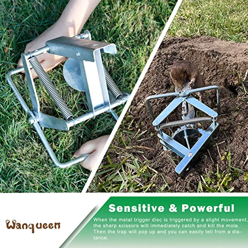 Wanqueen Mole Trap galvanized steel close-up highlights durable, weatherproof construction.