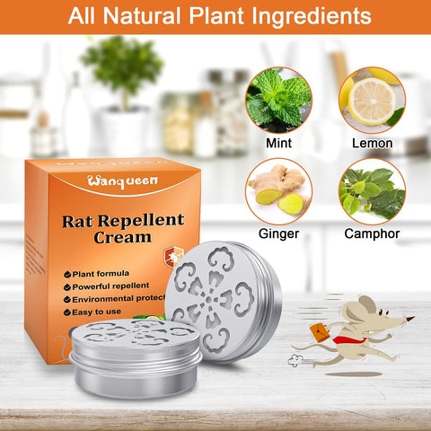Wanqueen Peppermint oil rodent repellent bottle emits minty aroma to deter mice.