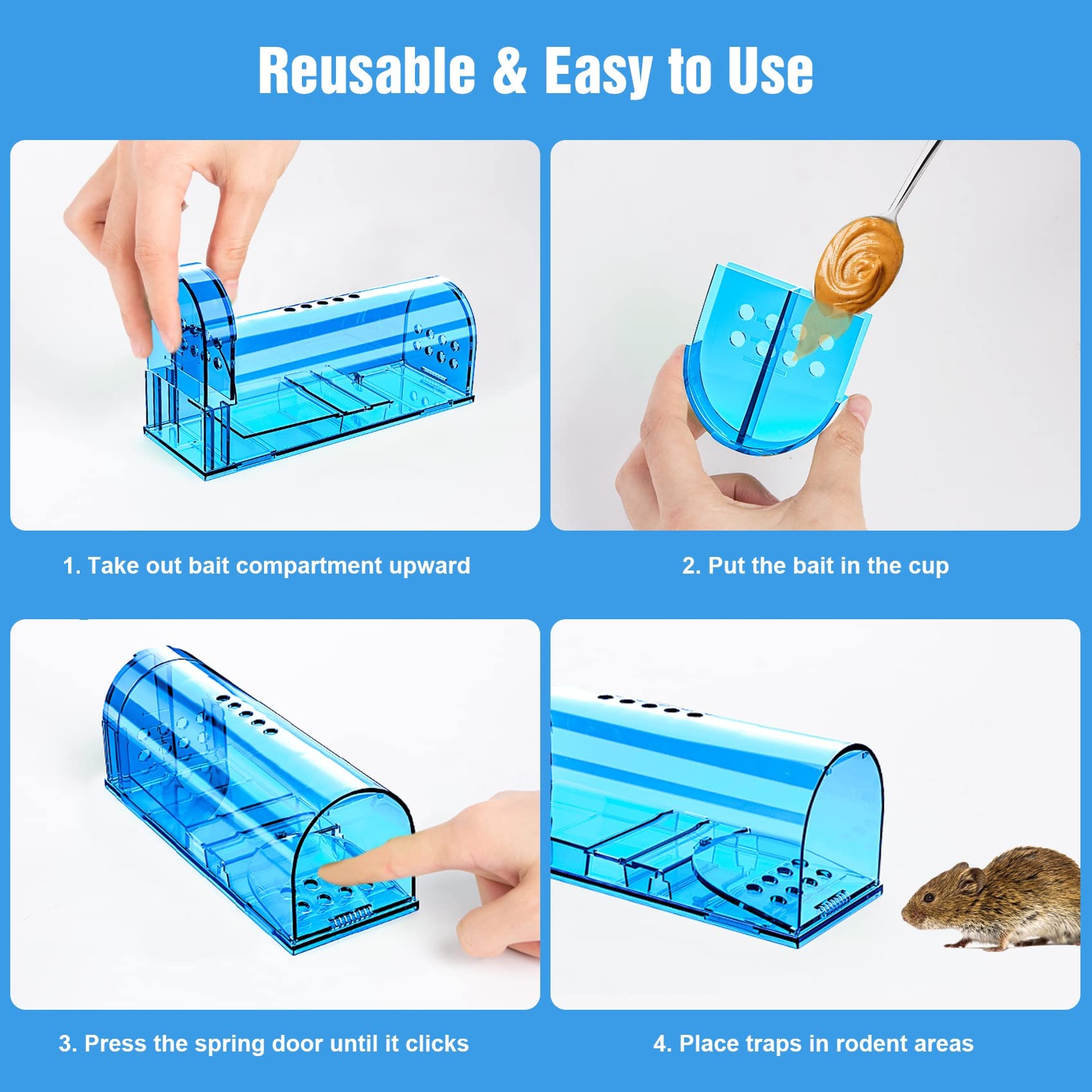 Wanqueen reusable mouse trap with cleaning brush included for easy maintenance