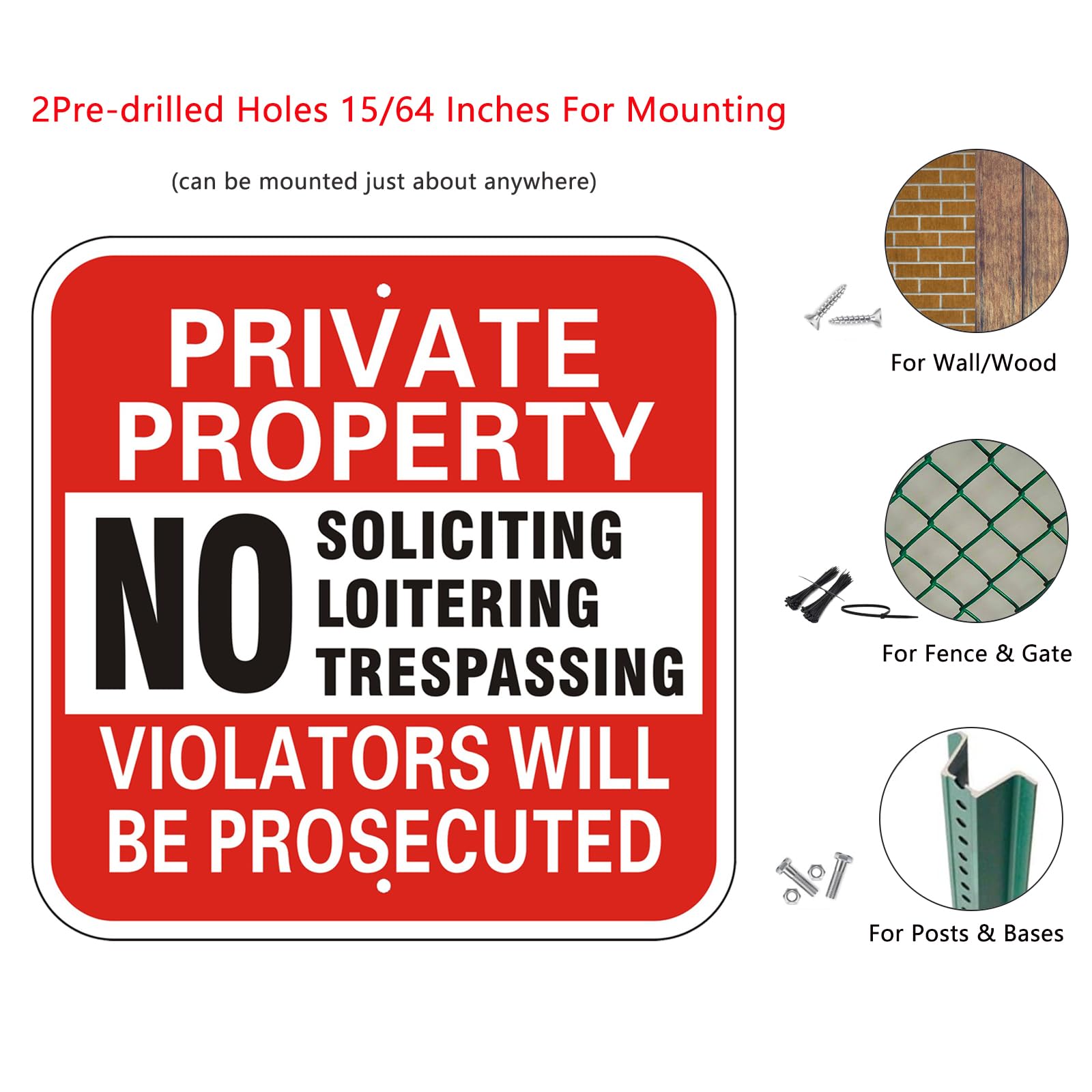 WANSMC trespassing sign with pre-drilled holes ready for mounting.