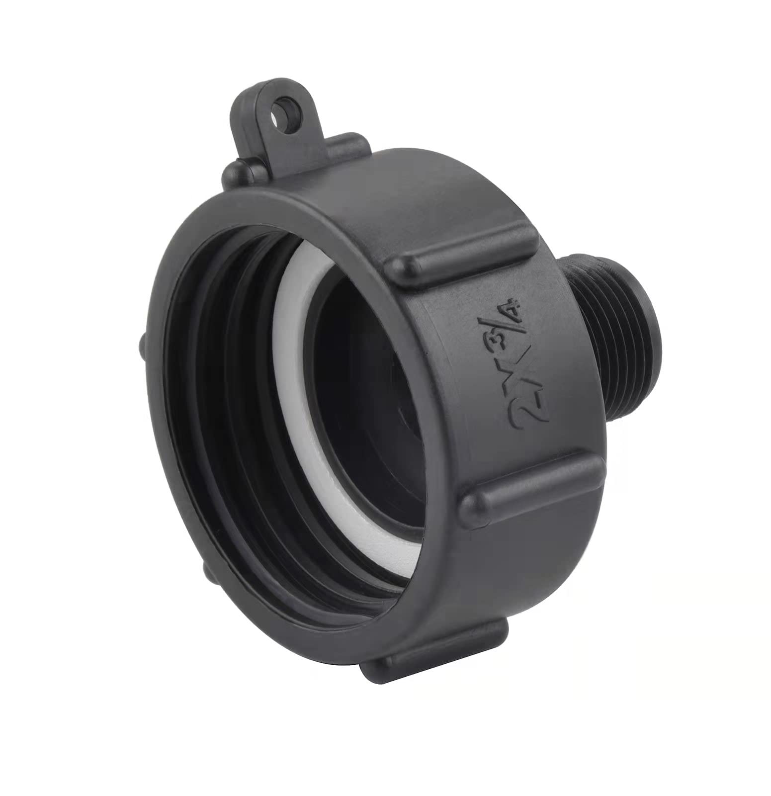Wantmatch 250 gallon IBC adapter top view for easy garden hose connections.