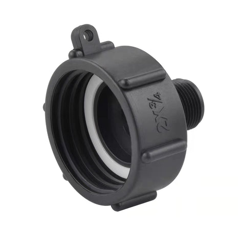 Wantmatch 250 gallon IBC adapter top view for easy garden hose connections.