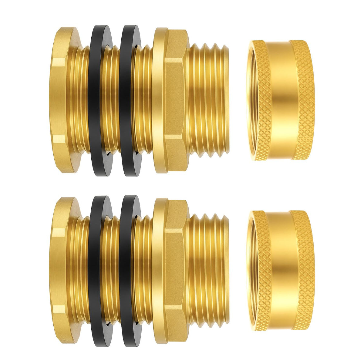 Wantmatch brass bulkhead fittings two-pack for durable garden hose connections.
