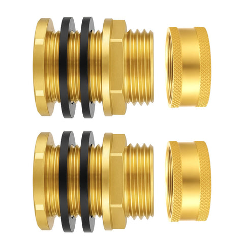 Wantmatch brass bulkhead fittings two-pack for durable garden hose connections.
