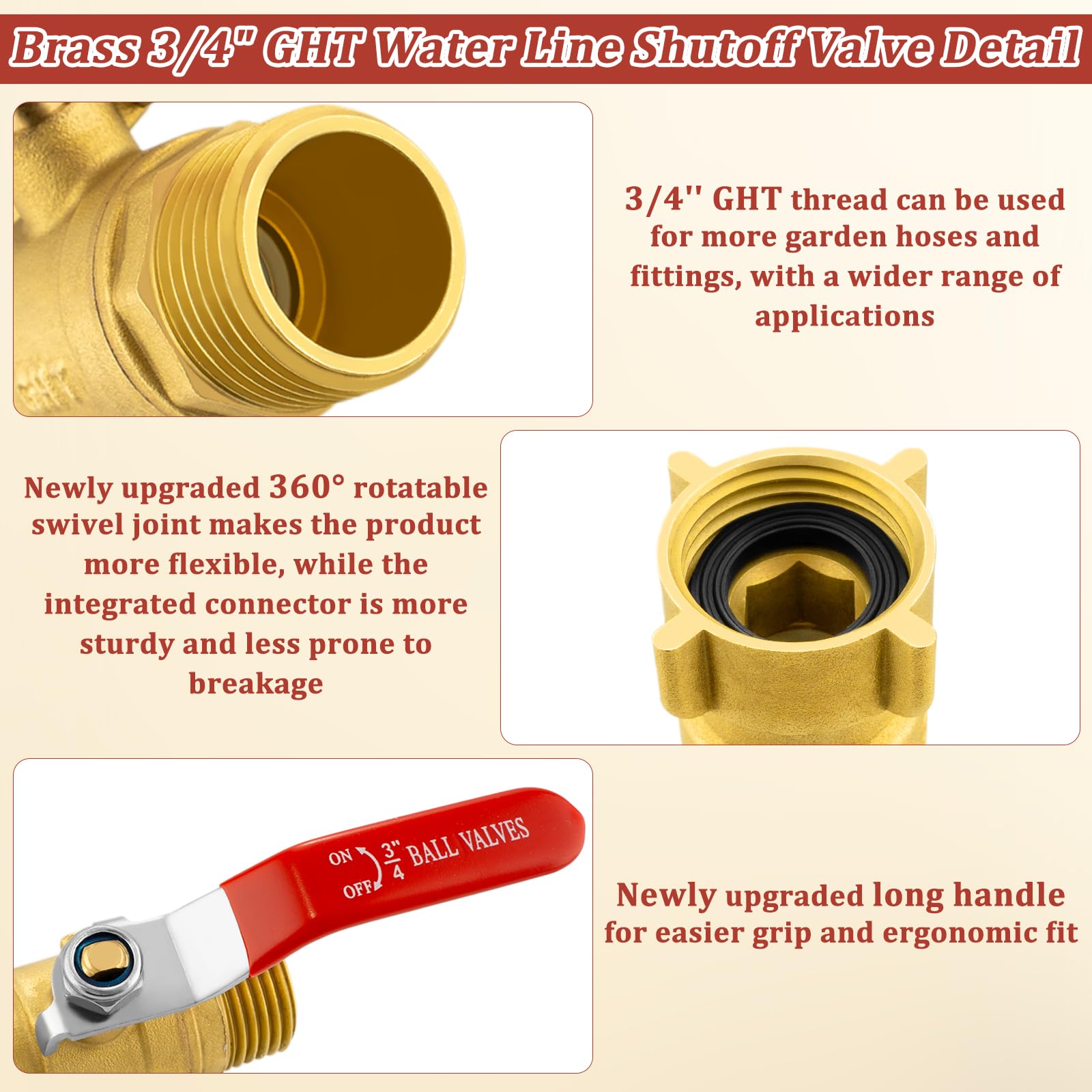 Wantmatch ergonomic long-handle valve for easy grip in wet conditions.