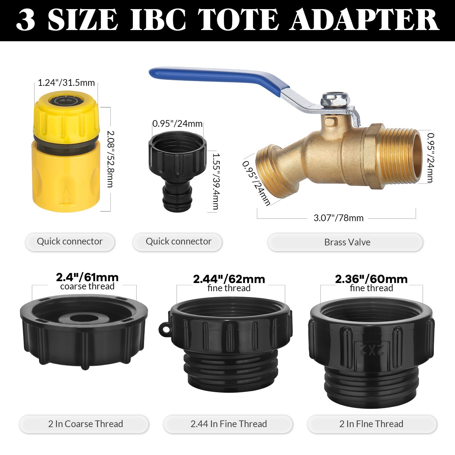 Wantmatch 2-44 inch fine-thread adapter ready for versatile IBC connections and high flow.
