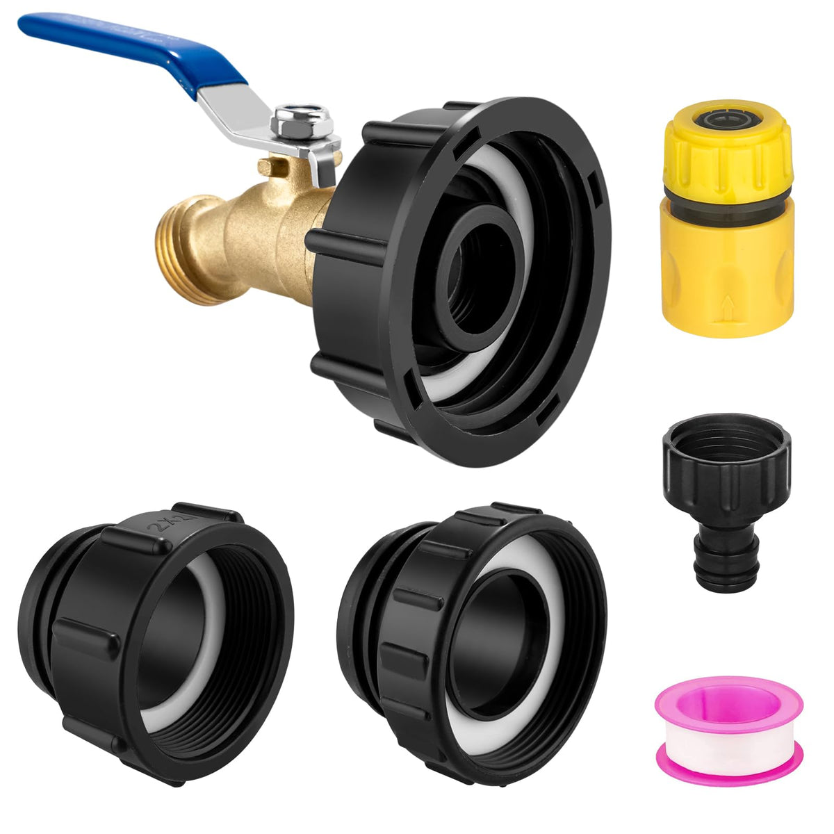 Wantmatch IBC tote adapter with 2in fine-thread for secure water transfer.