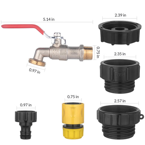 Wantmatch IBC tote adapter showing 1/2in NPT inlet and 3/4in GHT outlet.
