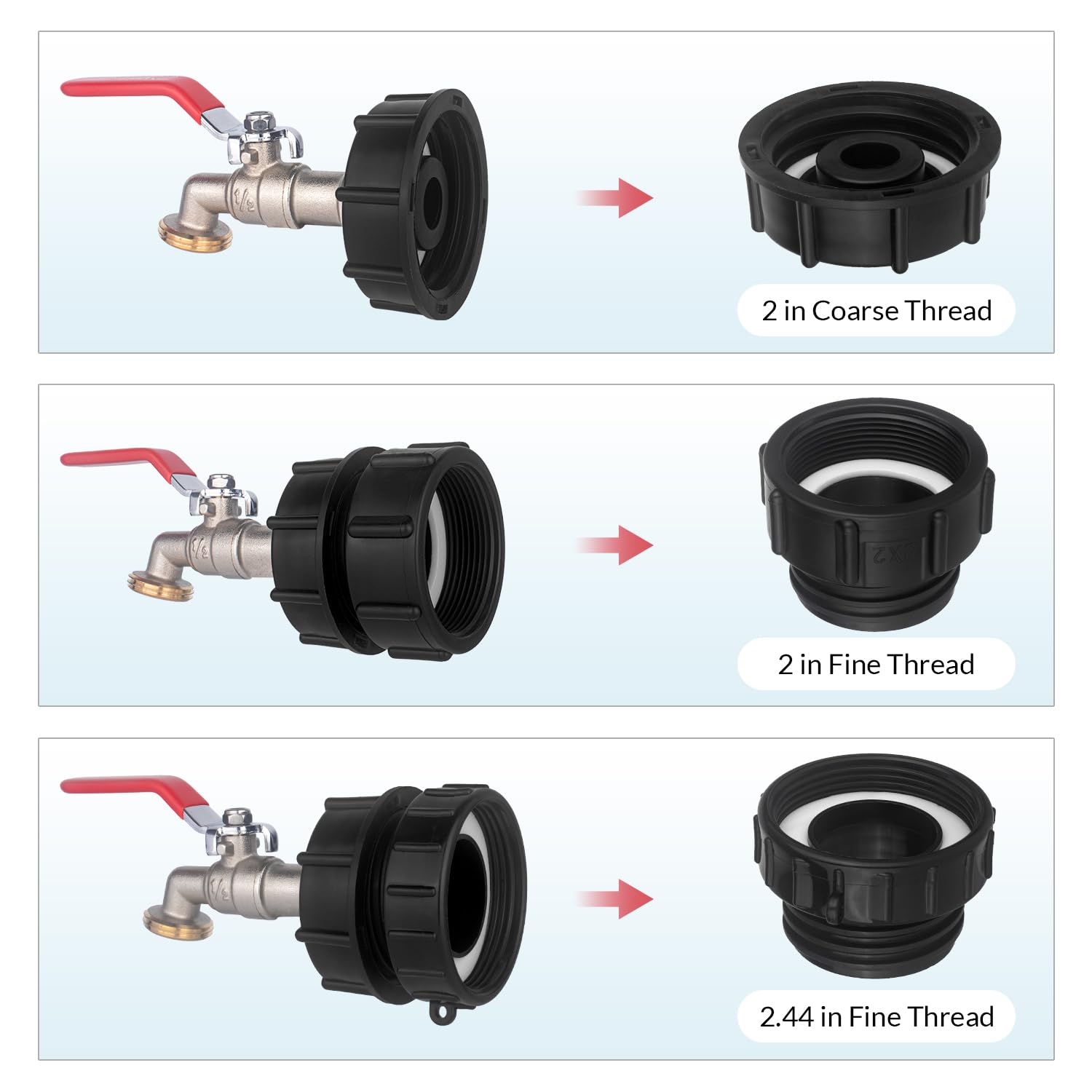 Wantmatch IBC tote hose adapter with 2in coarse thread for common containers.