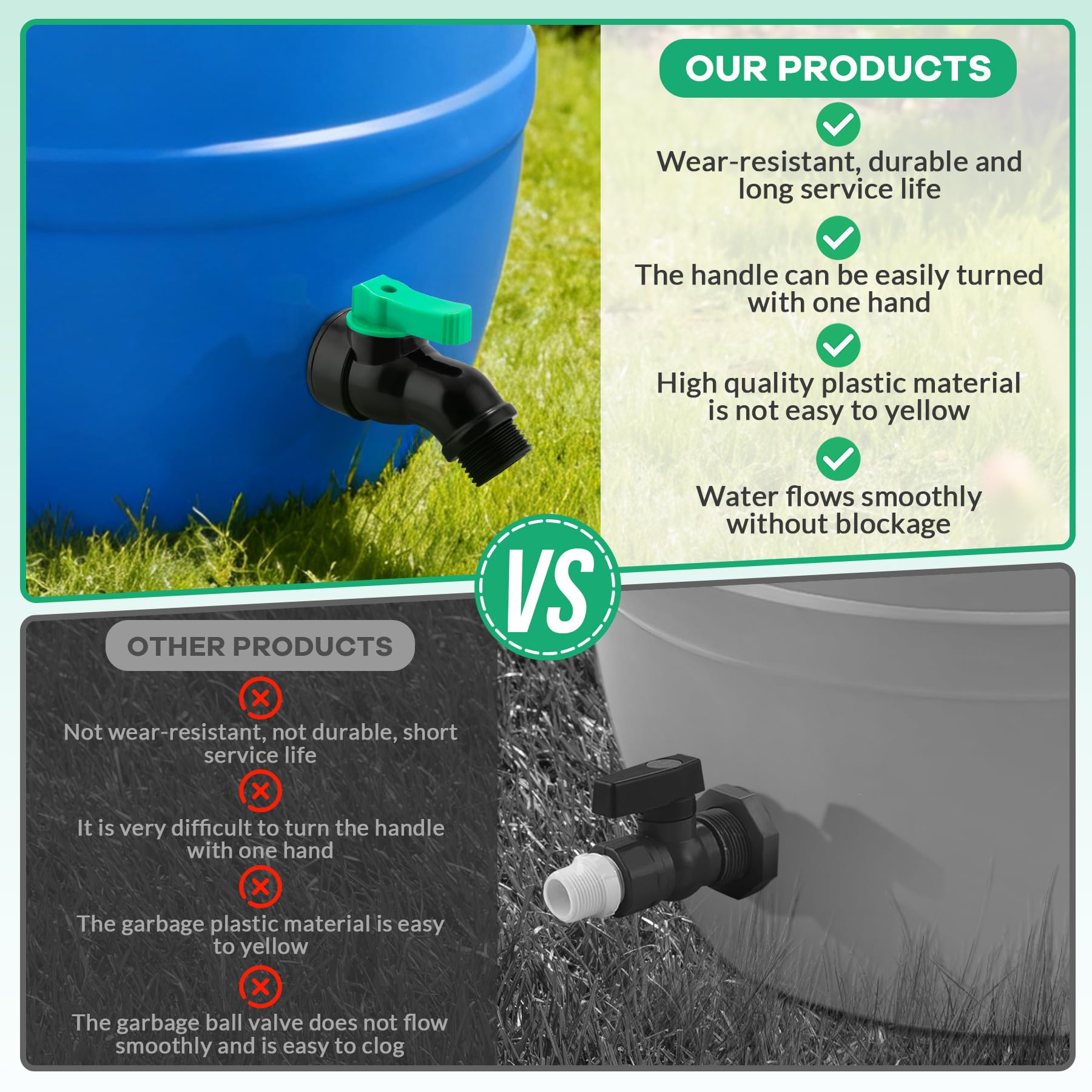 Wantmatch rain barrel spigot bulkhead valve core enables reliable, fast water flow.