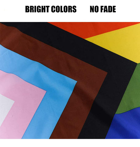 WANWEIDO Progress Pride flag with brass grommets ensures long-lasting outdoor hanging and secure mounting.
