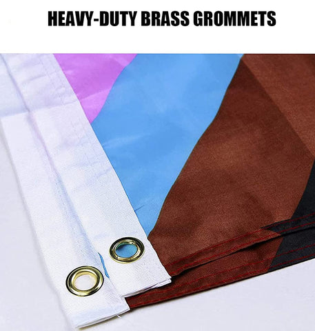 WANWEIDO Progress Pride flag canvas header reinforces durability for frequent display.