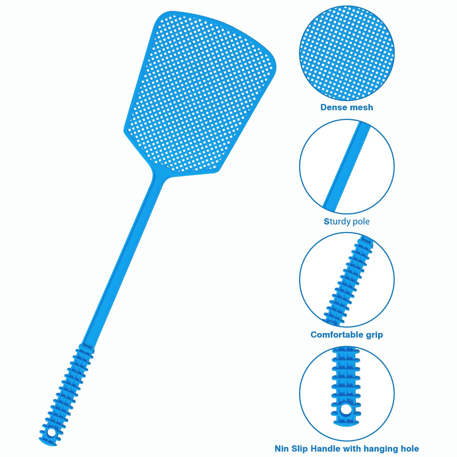 Wapodeai fly swatter with hanging hole and non-slip grip improves storage and control.