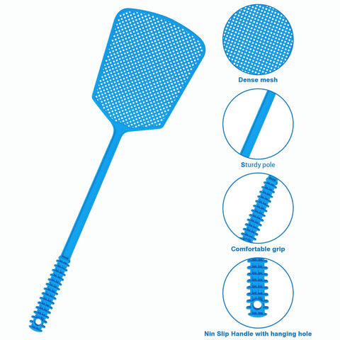 Wapodeai fly swatter with hanging hole and non-slip grip improves storage and control.