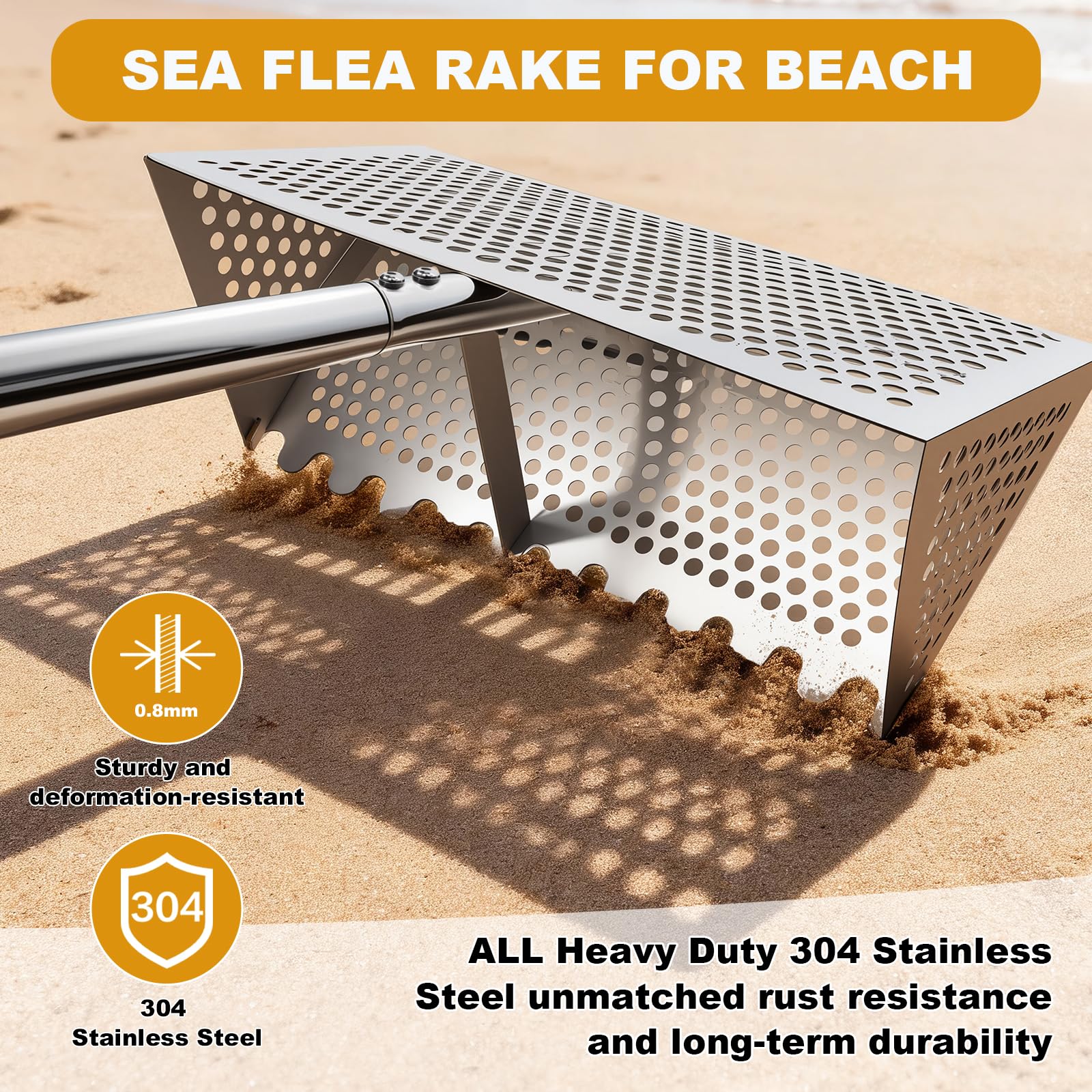 WARELOOR Sea Flea Rake large basket and teeth for efficient scooping of shells