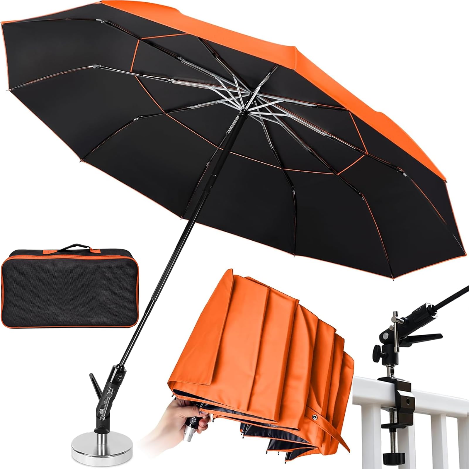 WARMOASIS 60-inch umbrella with magnetic base stabilizes shade on metal surfaces for outdoor HVAC work
