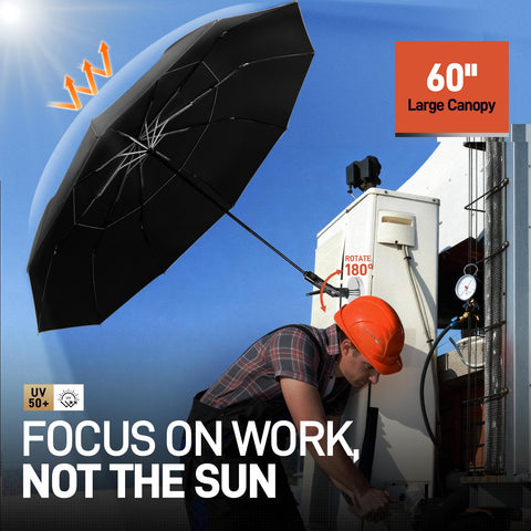 WARMOASIS hvac umbrella featuring magnetic base and clamp for versatile mounting options