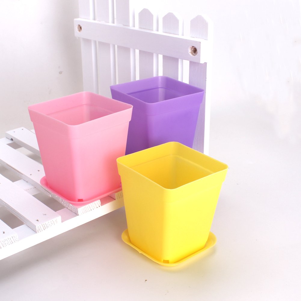 WARMBUY purple pots with saucers for colorful plant displays.
