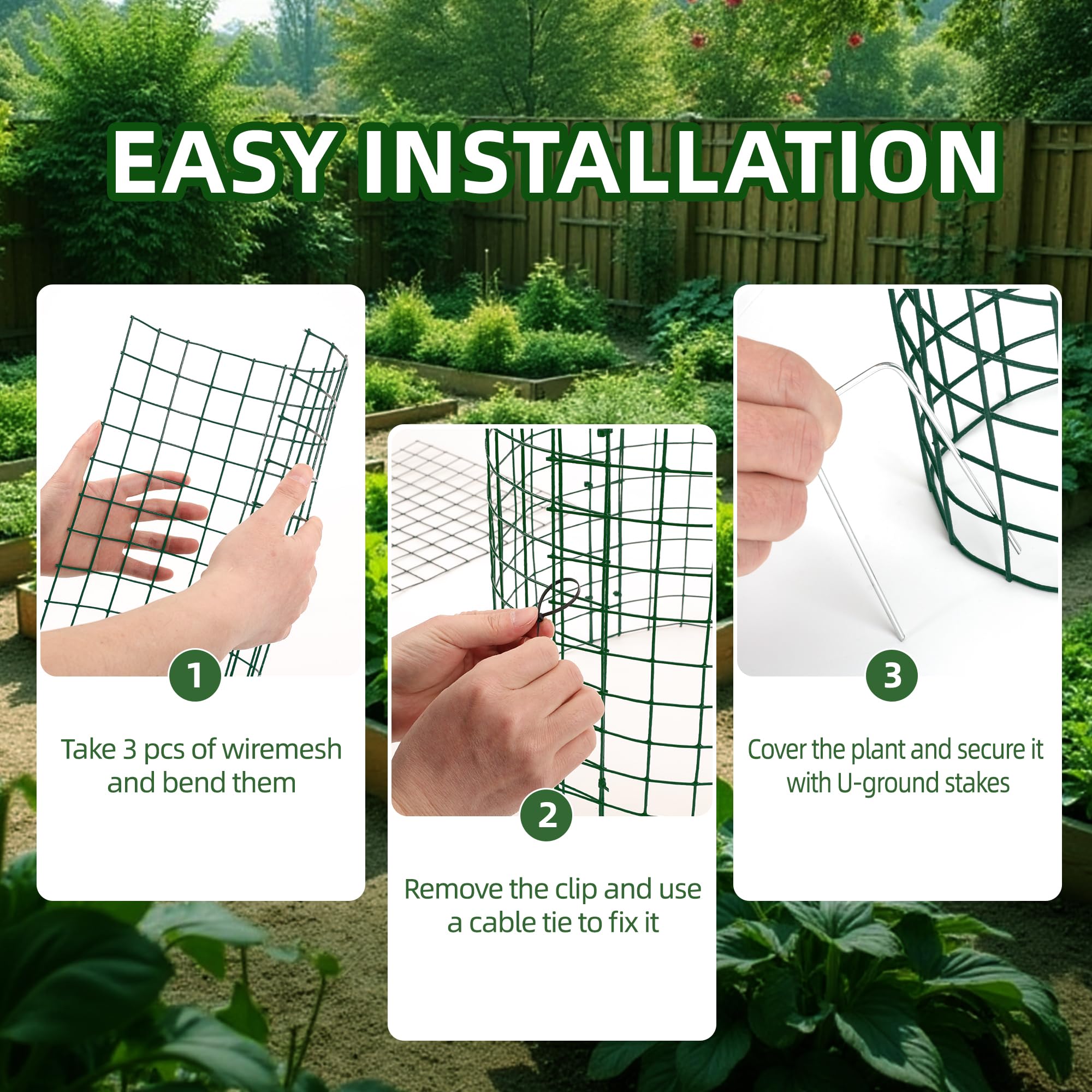 WarmFarm ground stakes and nylon cables anchor cages securely in windy outdoor conditions