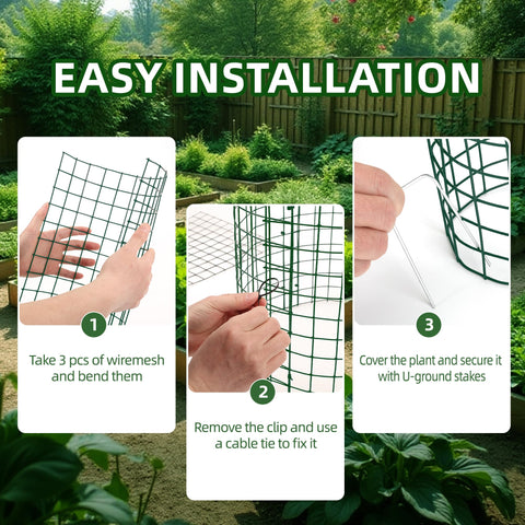 WarmFarm ground stakes and nylon cables anchor cages securely in windy outdoor conditions