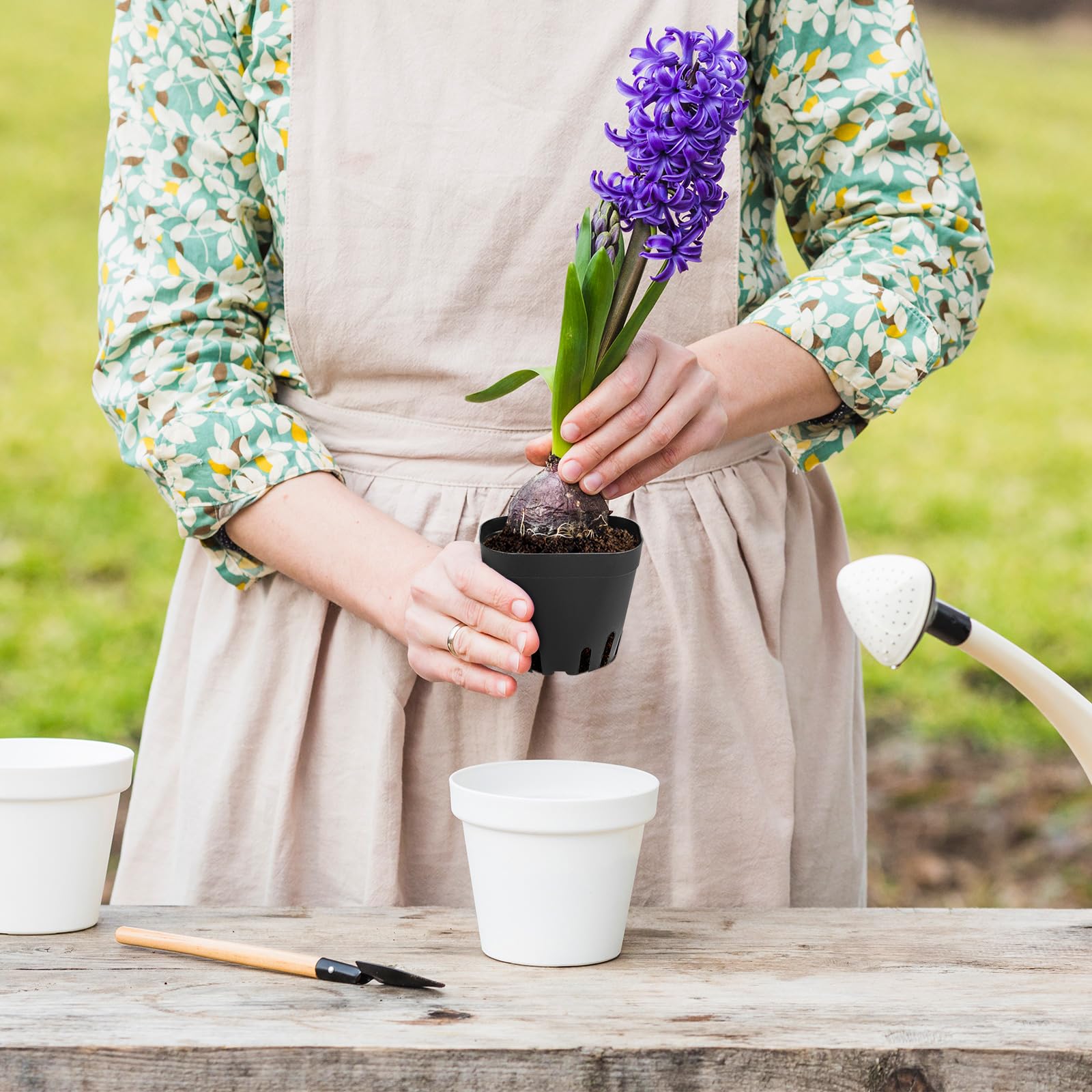 Removable 2.6-inch nursery pots designed to ease transplanting and root protection.