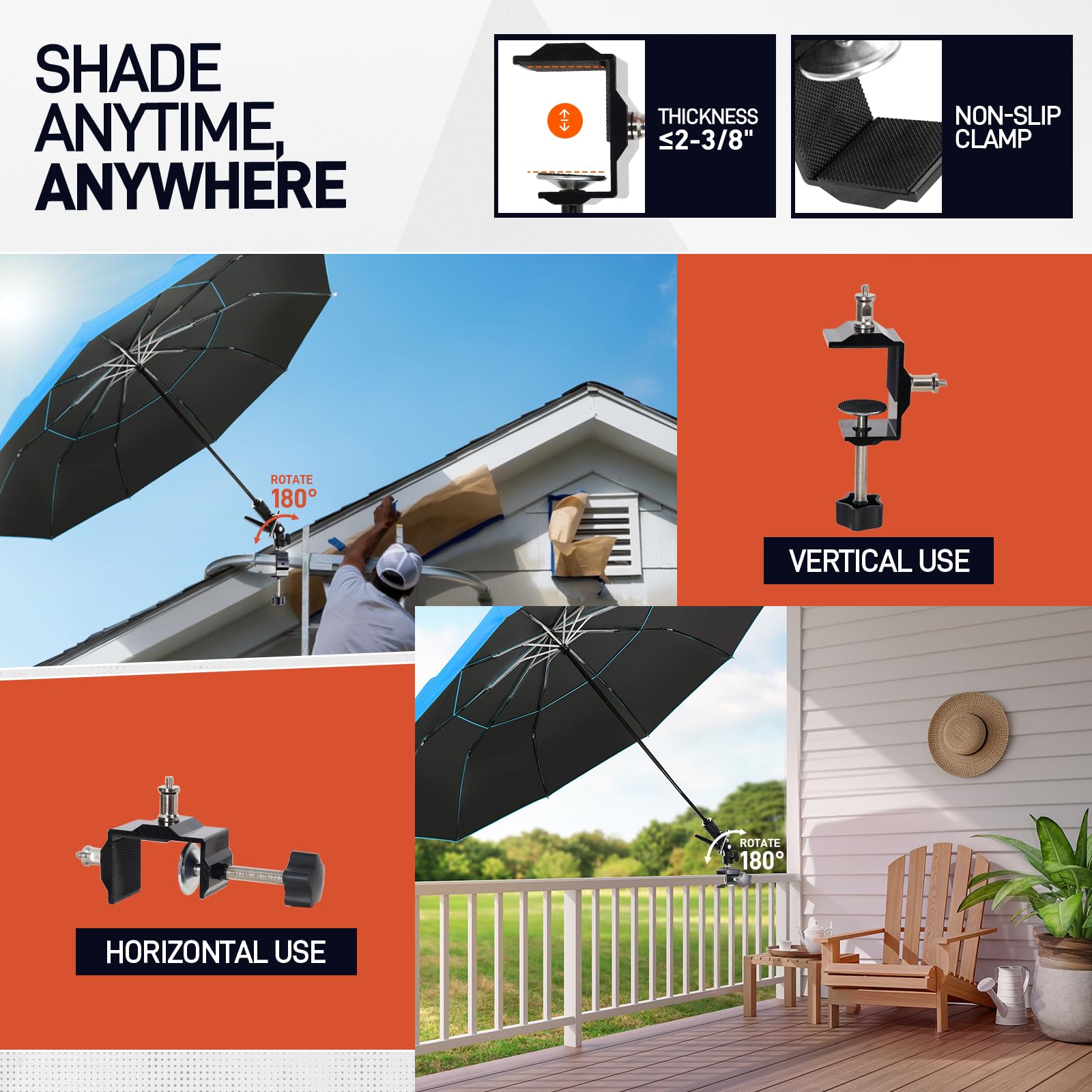 WARMOASIS magnetic base on metal surfaces keeps the umbrella steady.
