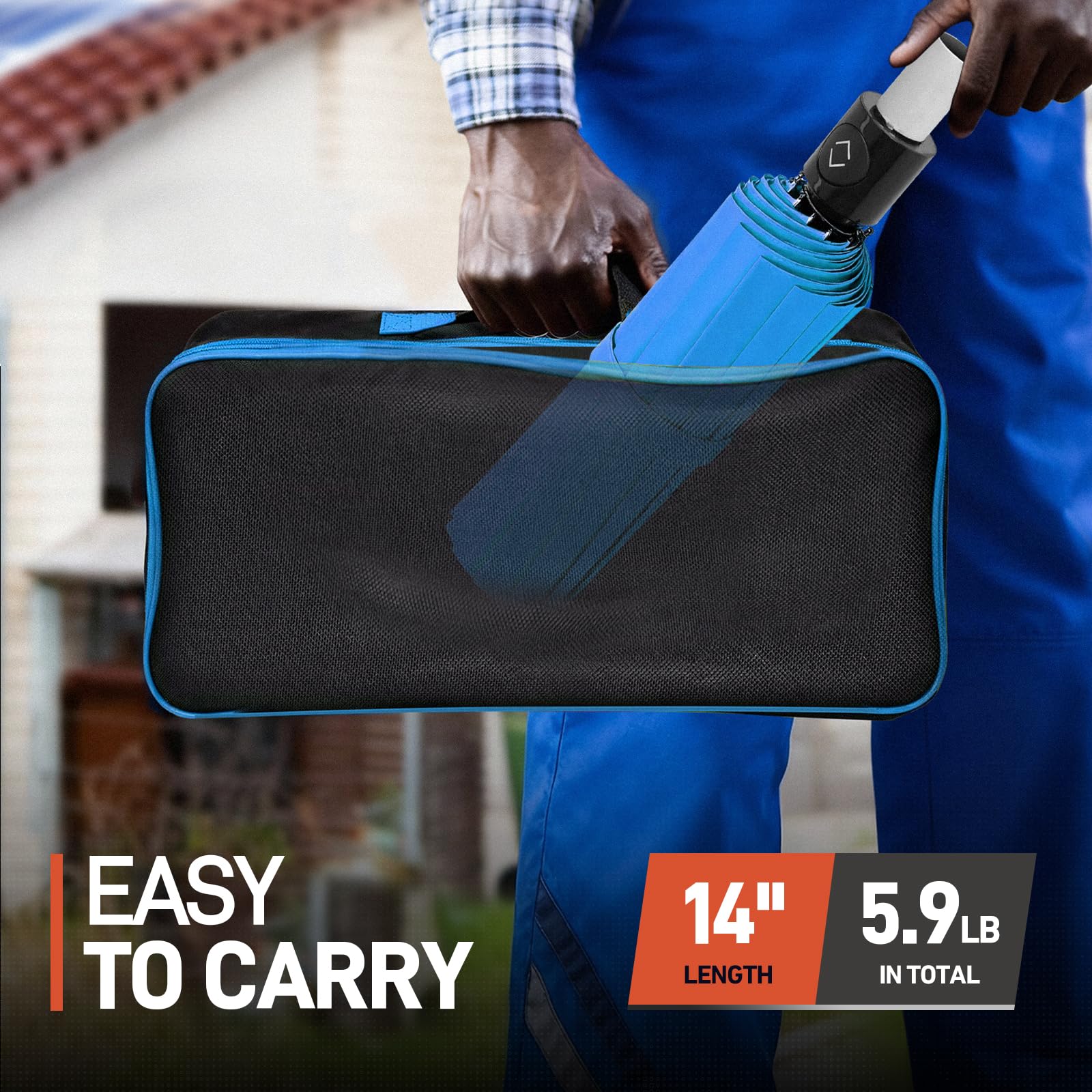 WARMOASIS storage bag simplifies transporting the umbrella between sites.
